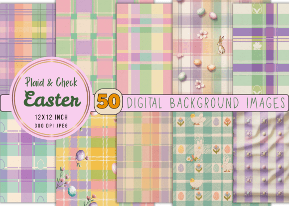 50 Plaid & Check Easter Digital Backgrounds for Creatives