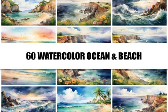 60 Watercolor Ocean & Beach Backgrounds: Elevate Your Designs