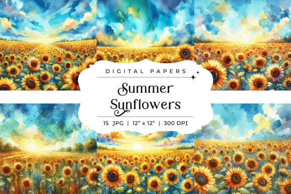 Brighten Your Designs with Watercolor Summer Sunflowers Backgrounds
