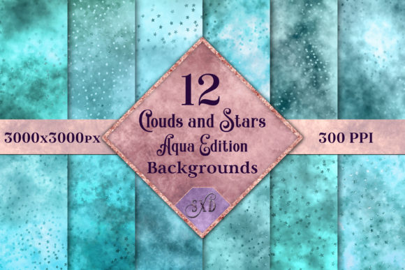 Clouds and Stars - Aqua Backgrounds: A Dreamy Design Toolkit