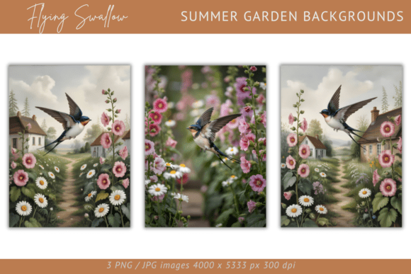 Flying Swallow – Summer Backgrounds: Nostalgic Garden Charm